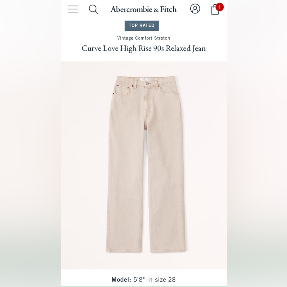 Abercrombie & Fitch Curve Love High Rise 90s Relaxed Jean
OAT, 30 SHORT